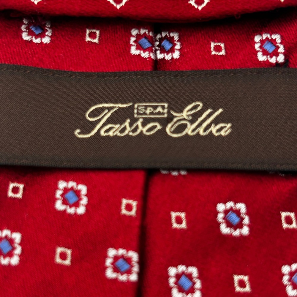 Tasso Elba Necktie Red Mens Geometric Medallion Silk Handmade EUC 3 " Inch Wide - Picture 3 of 8